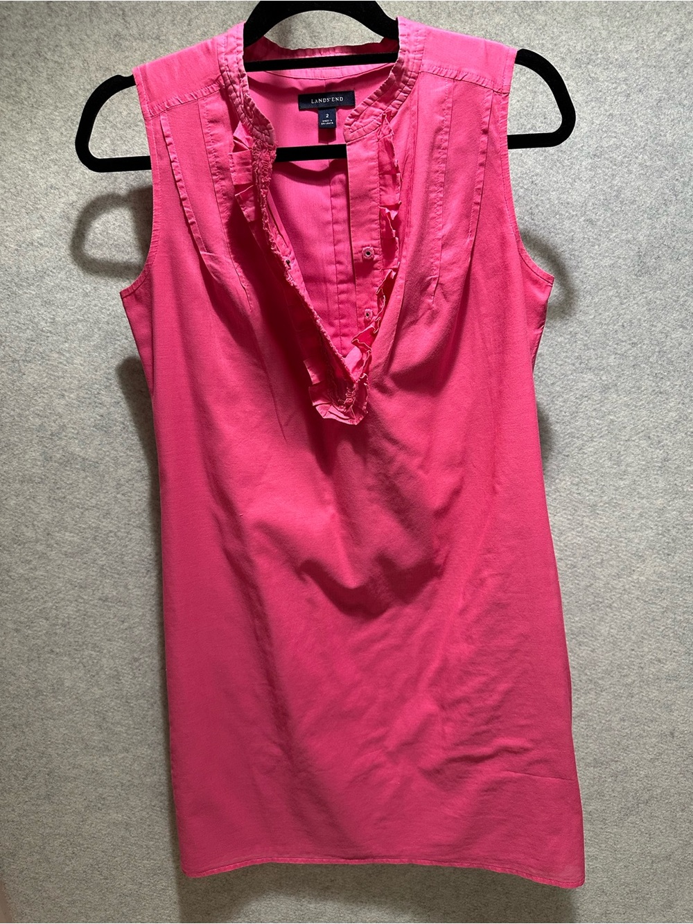 Lands' End Bright Fuchsia Pink Sleeveless Pintuck Henley Cotton Sheath Dress